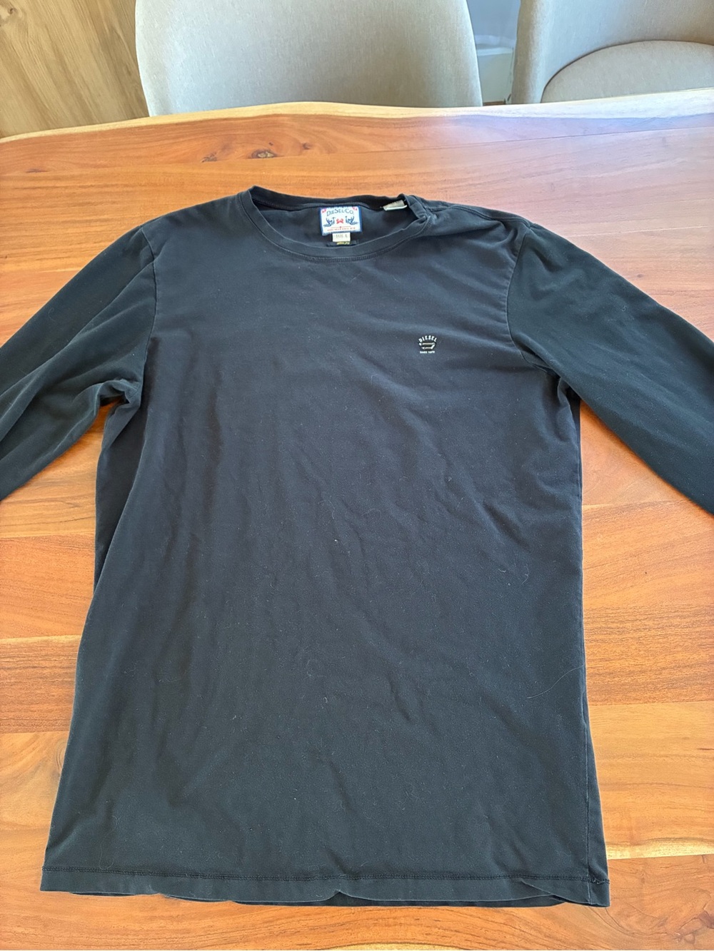 Diesel Black Long-Sleeve Crewneck Tee with Small Logo